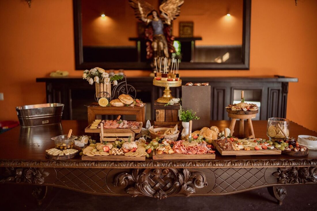 An elegant catering grazing table spread at a Nashville event