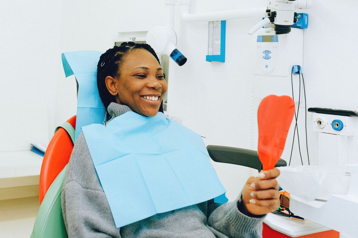 Happy Nashville dental patient reviewing results
